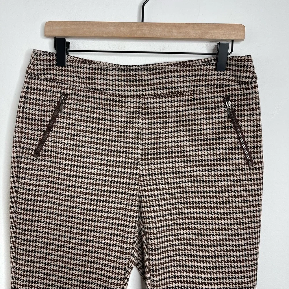 J. McLaughlin Ross Ankle Pants Zipper Pocket Brown Houndstooth Size 8